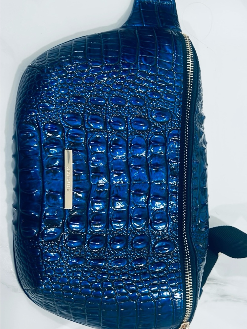 Brahmin Blue Croc-Embossed Patent Leather Fanny pack